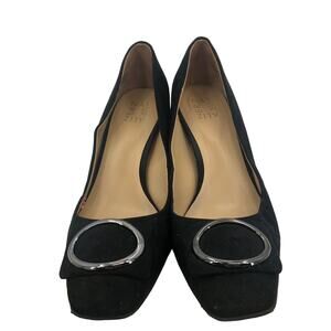 Naturalizer Women's Square Toe Pumps Shoes Block Heels Faux Suede Black 10M